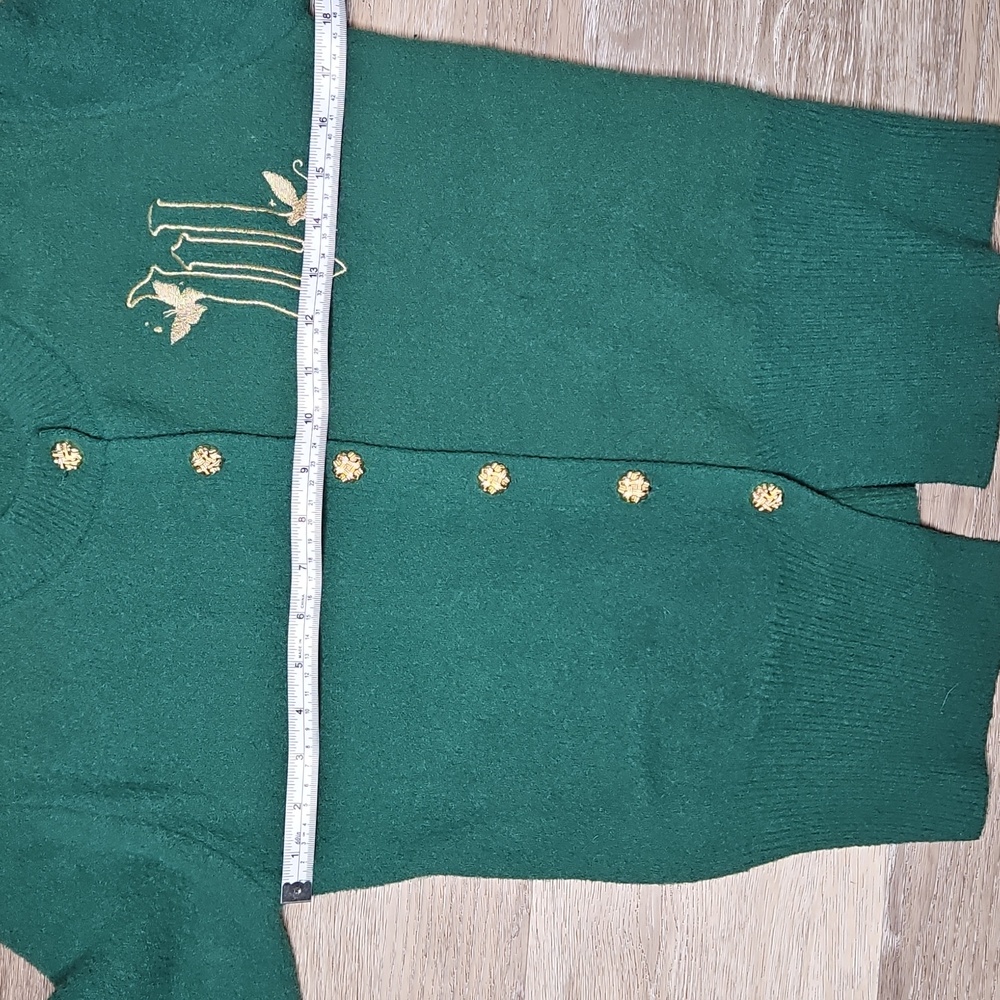 WICKED Green Cardigan gold Buttons with Embroidered W flying Monkey Size Medium - Picture 11 of 13